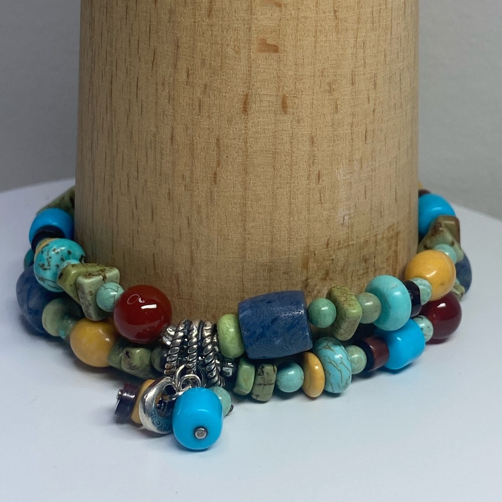Silpada Rare HTF Sterling Silver 2-Strand Multi-Stone Stretch Bracelet w/Charms